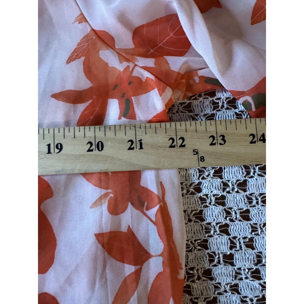 Floral Kimono Cardigan Womens XXL Orange Peach Leaf Print Sheer Open Front Wrap - Picture 5 of 7